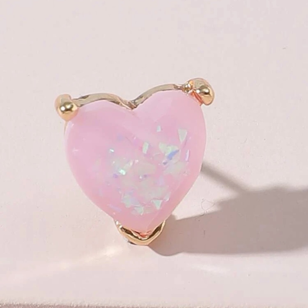 💜 Lovely Iridescent Pastel Opal Look Resin Heart Stud Earrings ❤️ - Picture 2 of 3